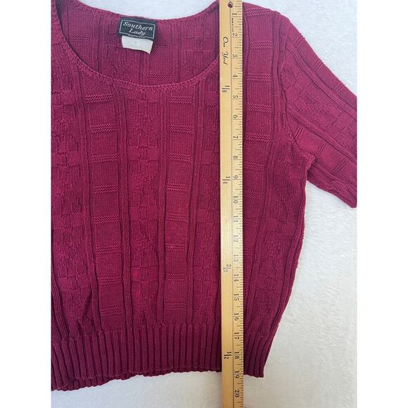 VNTG Southern Lady Maroon Short Sleeve Cable Knit Sweater 100% Cotton sz Small - Picture 5 of 7